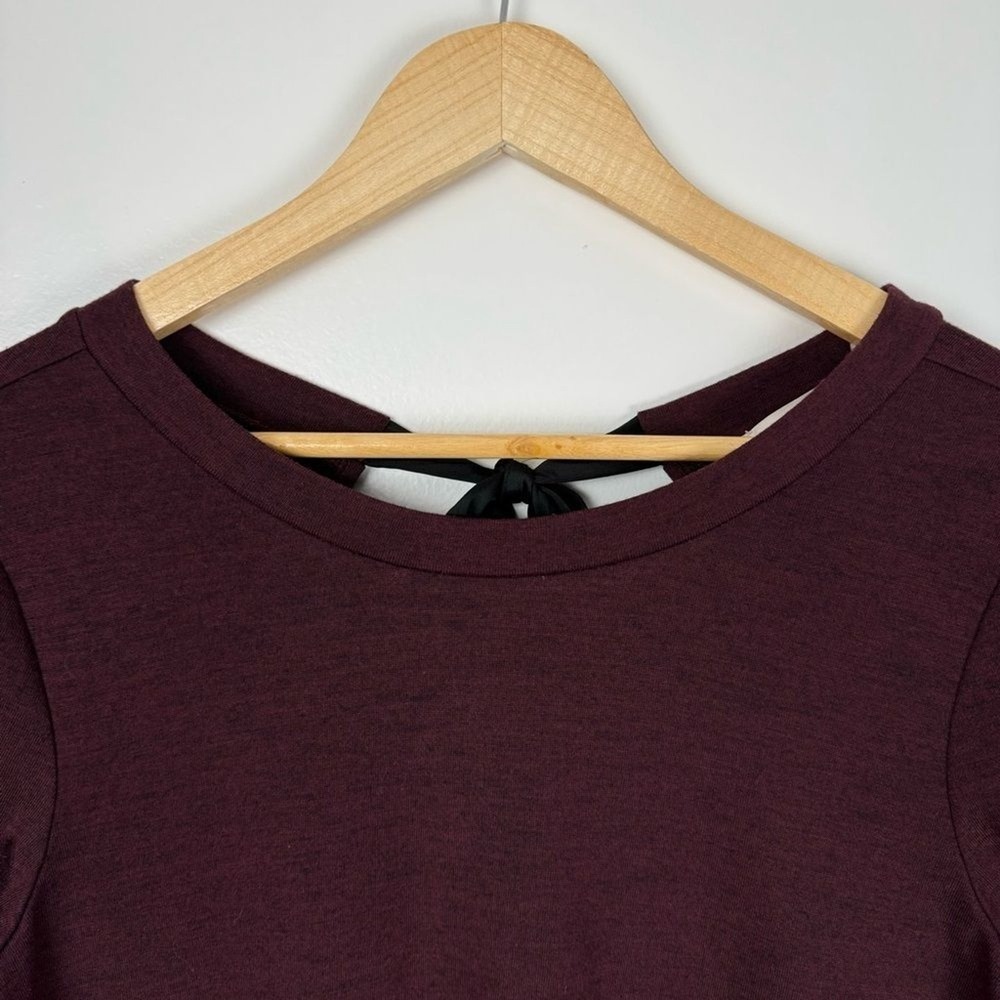 LOFT Tunic Shirtdress Womens S Maroon Burgundy Jersey Knit Tie Neck Office - Picture 4 of 12